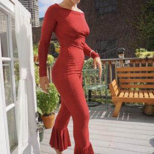 Woman modeling wearing Red Jump Suit